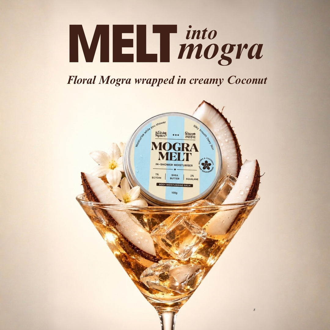 Kohl & Spice Mogra Melt In-Shower Moisturiser | 1% Ectoin, 4% Shea butter, 5% Niacinamide | In Shower Moisturizing balm| | PH Balanced, SLS Free, Paraben Free | For men and women | For Extreme Dry Skin