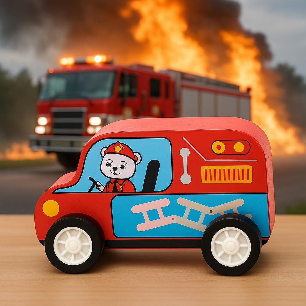 Wudly Wooden Car set (Police, Taxi , Fire fighter, School bus, Ambulance, Trash 