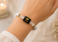 Bamboology Trends Cancer Zodiac Howlite & Milky Quartz Gemstone Bracelet | Certified Natural Crystal Bracelet for Emotional Balance, Calmness, Intuition & Protection