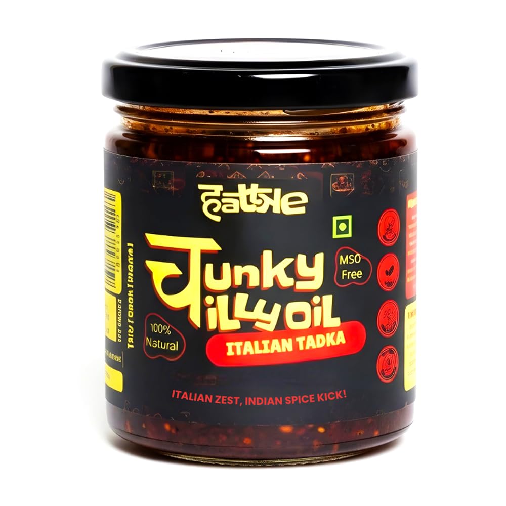 Hattke Chunky Chilli Oil - Italian Tadka 175g | Chilli Oil Perfect for Stir-Fries, Pasta, Pizzas, Sandwiches, Wraps, Toasts | Natural & Fresh Ingredients | No Preservatives | Vegan 175gm