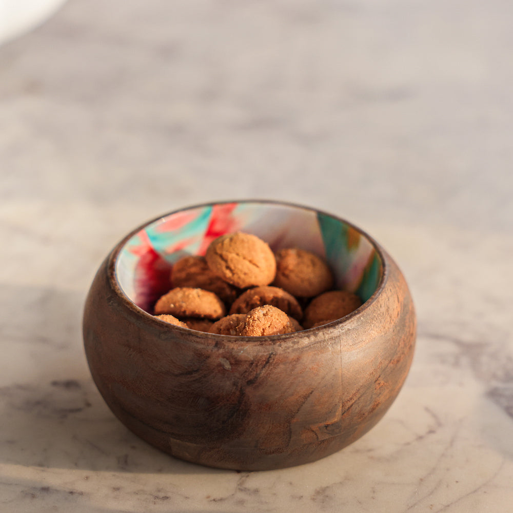 Ireka Homes Handcrafted Snack Glow Serving Bowls - Multipurpose Acacia Wood Bowls With Enamel - Durable Bowls for Serving Food, Snacks, and Desserts (4 inches)