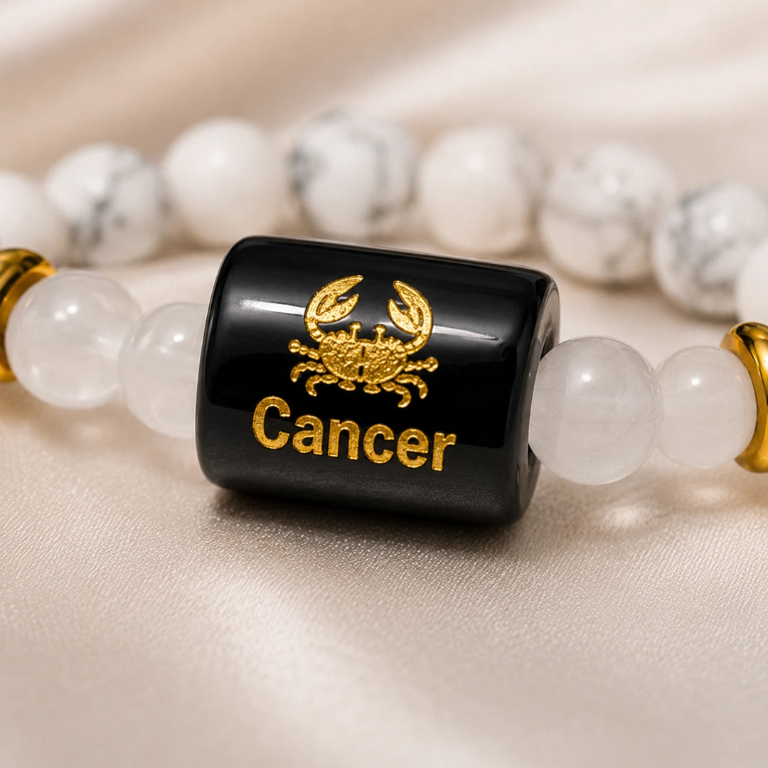 Bamboology Trends Cancer Zodiac Howlite & Milky Quartz Gemstone Bracelet | Certified Natural Crystal Bracelet for Emotional Balance, Calmness, Intuition & Protection