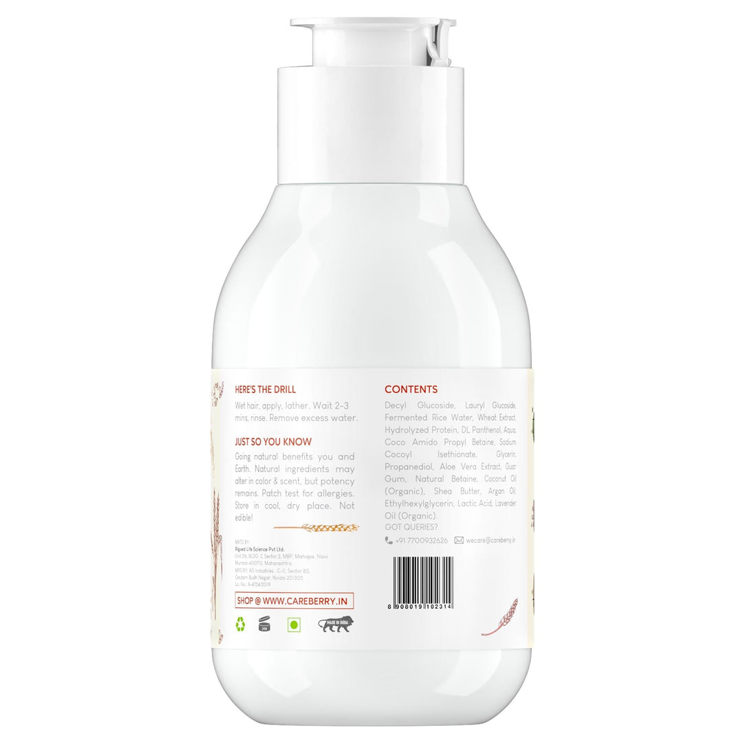 Careberry Fermented Rice & Wheat Volumizing Shampoo | For Thin, Dry Hair | Organic | Sulphate-Free, Vegan | Adds Shine & Strength