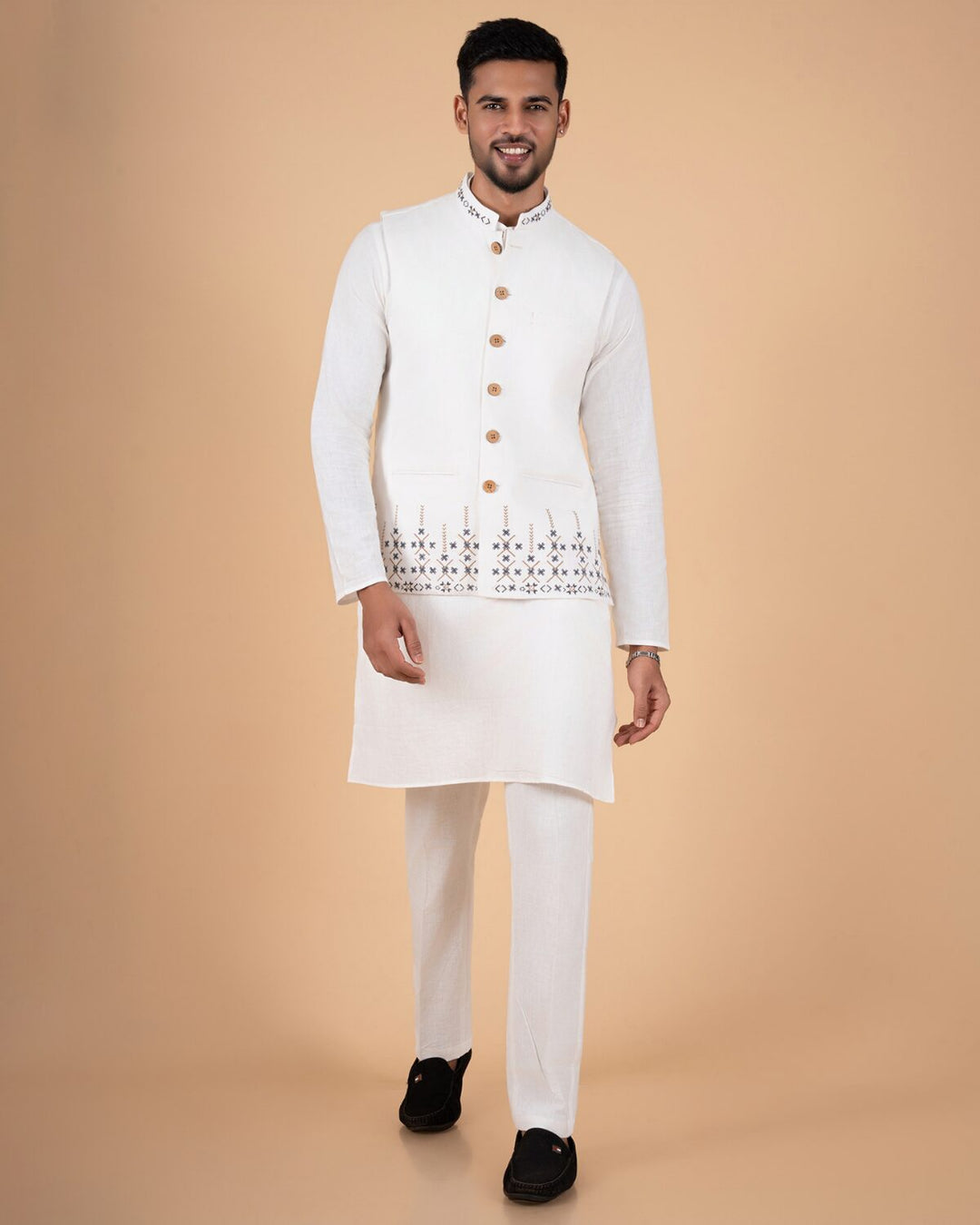 Elegant White Embroidered Koti