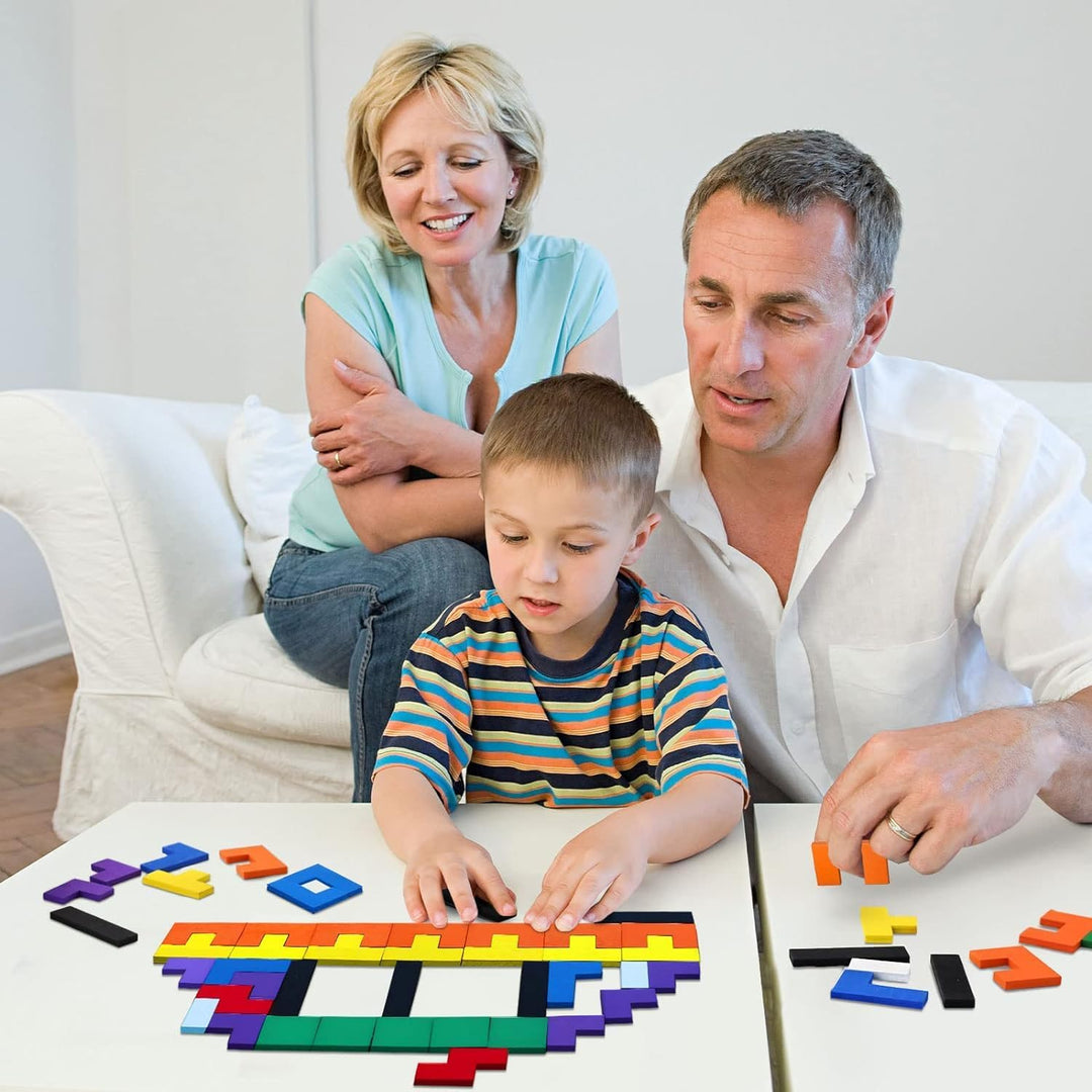 Wudly Toys Wooden Basic Russian Block Puzzle | Tetris Style, 10mm Blocks