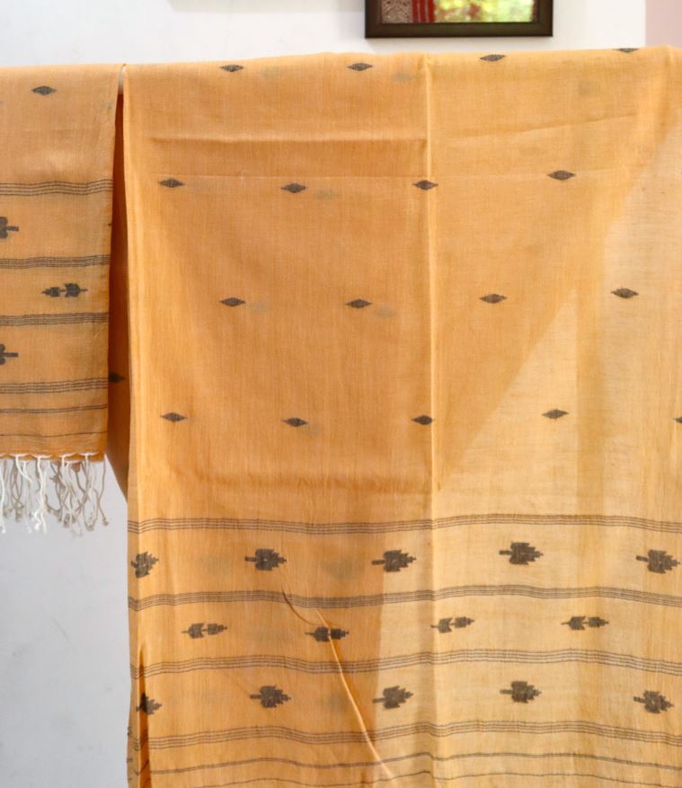 Soul Shoppr Burdwan Jamdani Dupatta Light Apricot with Butis |Handloom |Organic Cotton
