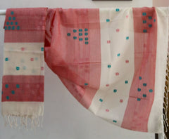 Soul Shoppr Stole Dark Peach Jamdani with Lucky Clover Butis and Tassels|Handloom |Organic Cotton