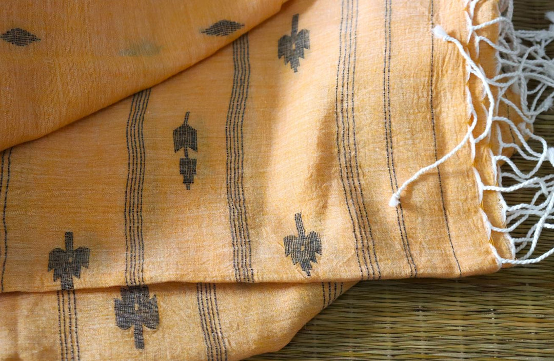 Soul Shoppr Burdwan Jamdani Dupatta Light Apricot with Butis |Handloom |Organic Cotton