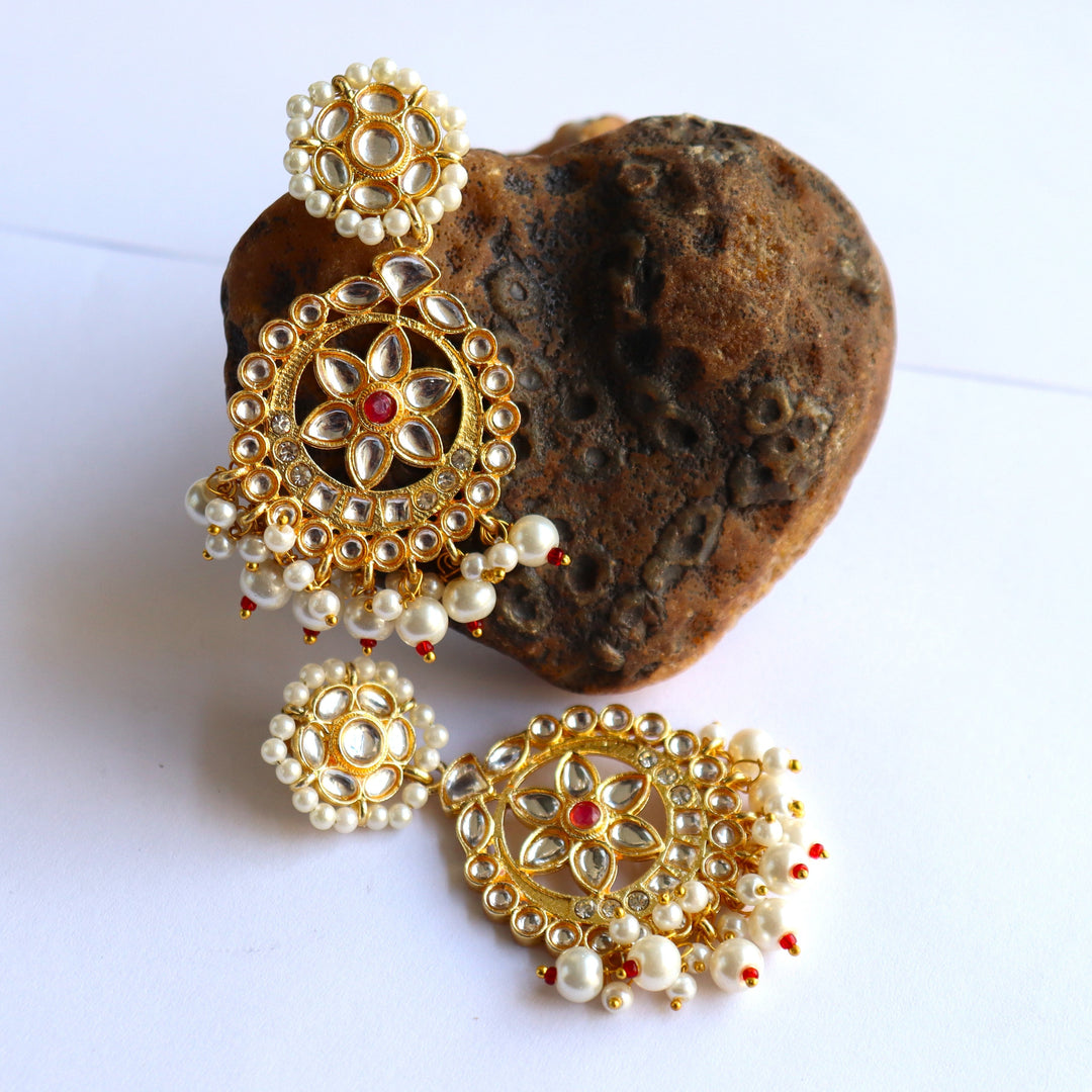 Soul Shoppr iha Jadau Chandbali Earrings | Brass Fashion Jewellery with Faux Pearls | Earrings for Women and Girls