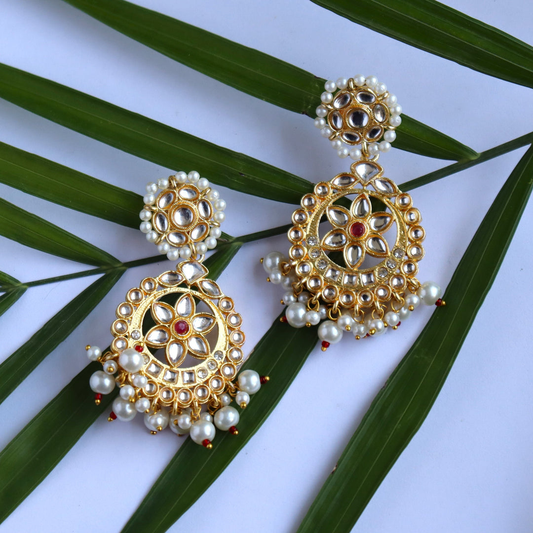 Soul Shoppr iha Jadau Chandbali Earrings | Brass Fashion Jewellery with Faux Pearls | Earrings for Women and Girls