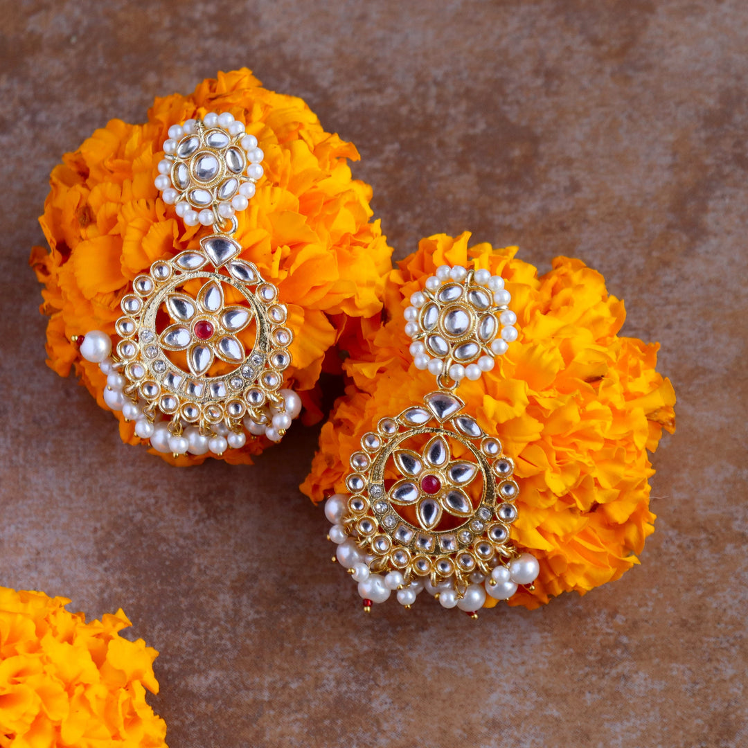 Soul Shoppr iha Jadau Chandbali Earrings | Brass Fashion Jewellery with Faux Pearls | Earrings for Women and Girls