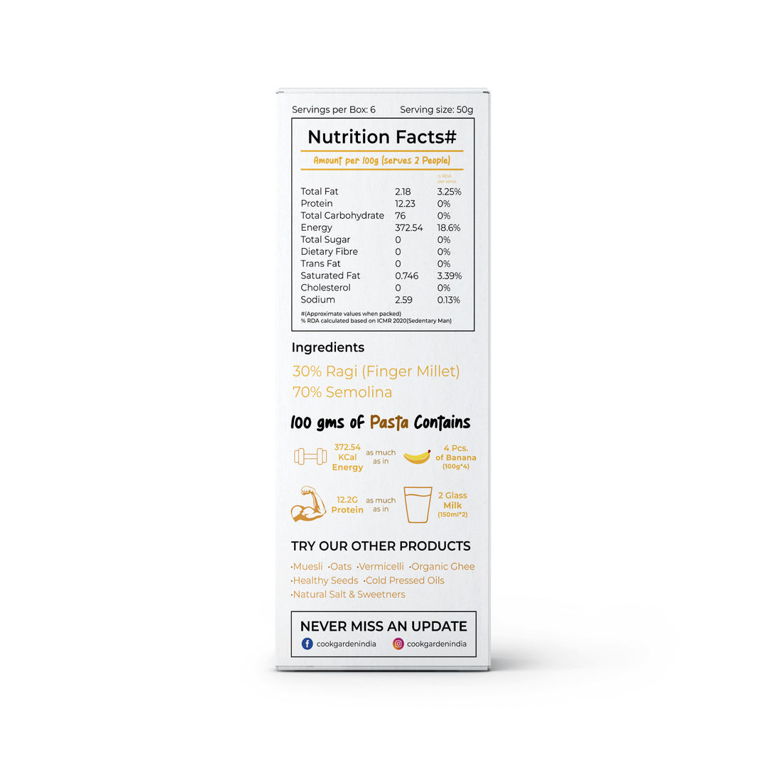 CookGarden Finger Millet/Ragi Macaroni Pasta| Rich in Calcium & Protein | 300g