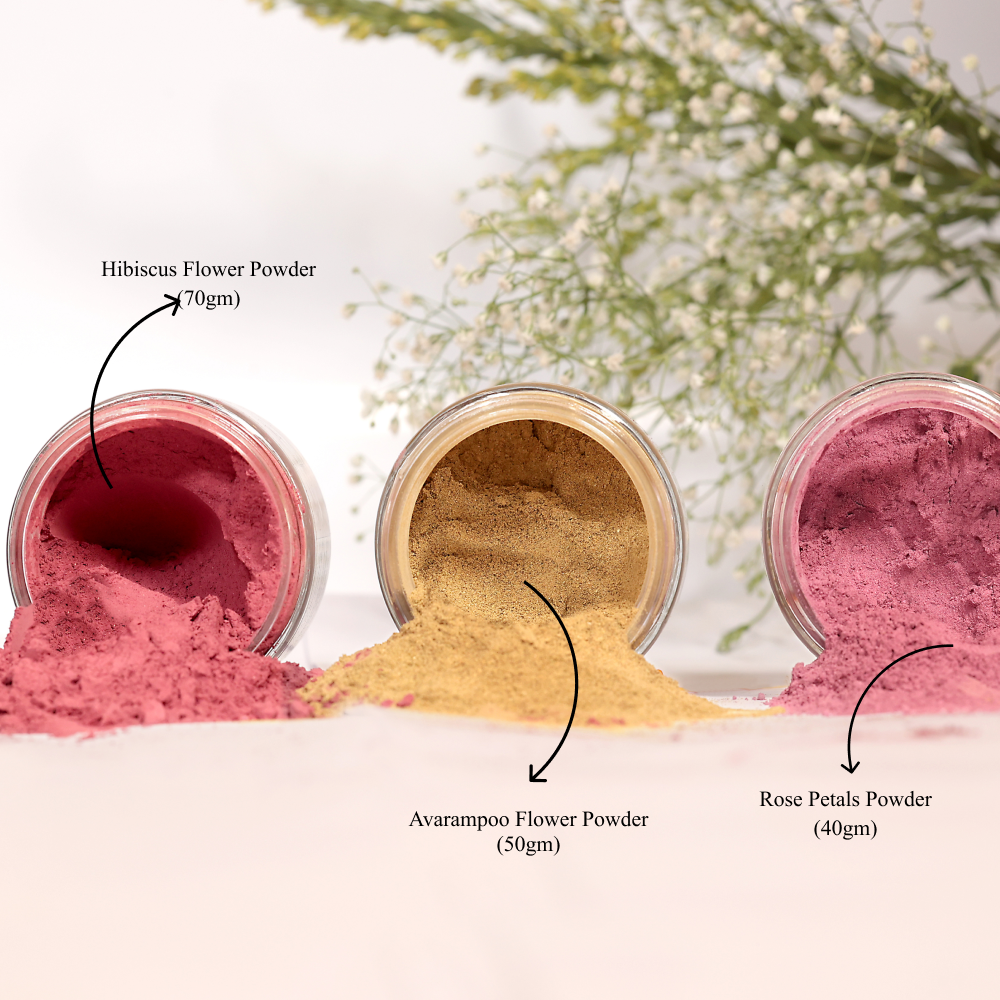 Vriksha Veda Flowers Powder Kit (Trial Pack) | Skin and Hair Care | Pack of 3