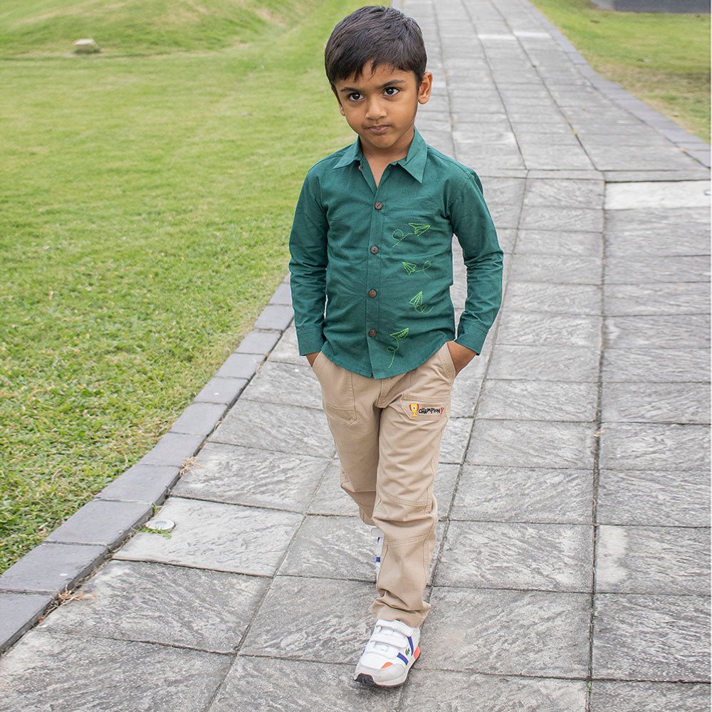 Fly High Embroidered Formal Shirt - Bottle Green - Suspire