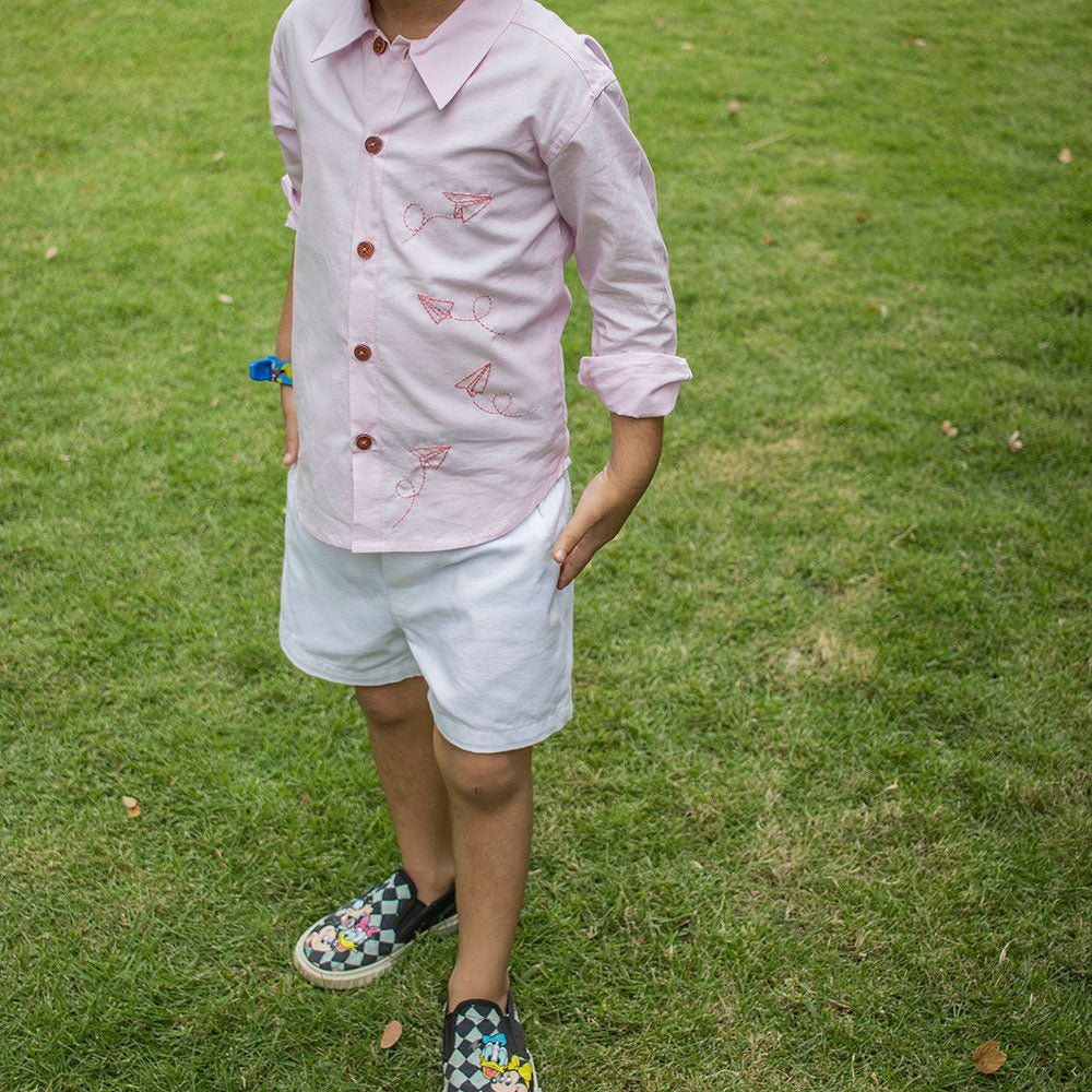 Fly High Embroidered Formal Shirt - Light Pink - Suspire