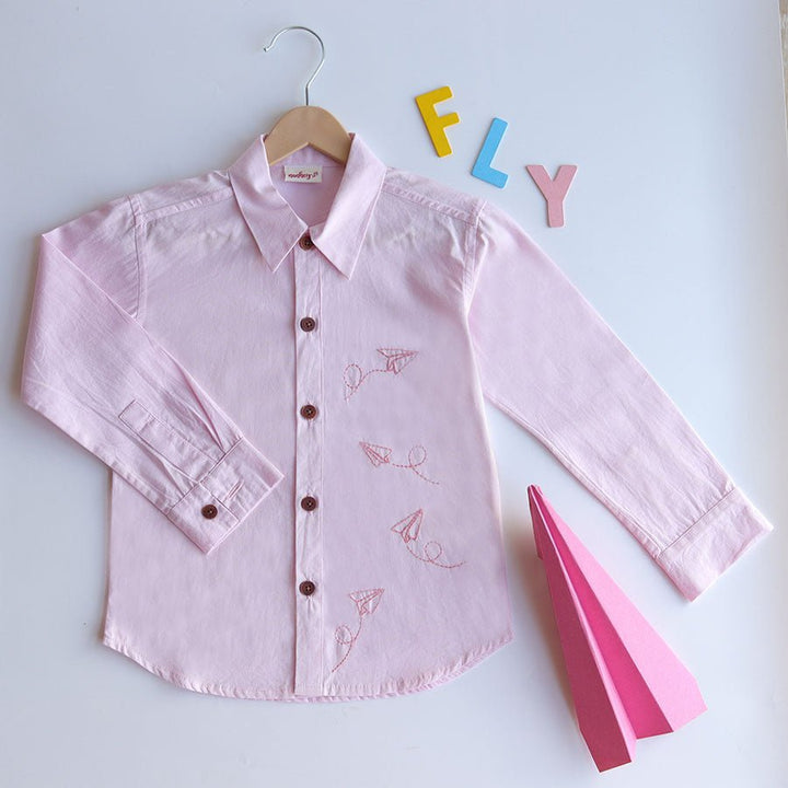 Fly High Embroidered Formal Shirt - Light Pink - Suspire