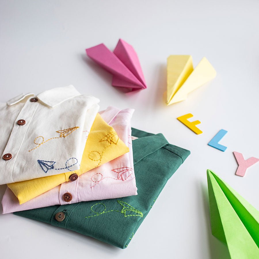 Fly High Embroidered Formal Shirt - Yellow - Suspire