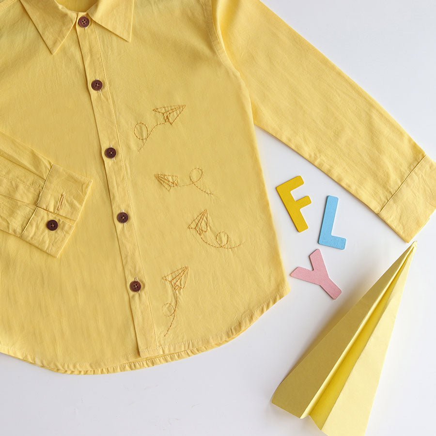Fly High Embroidered Formal Shirt - Yellow - Suspire