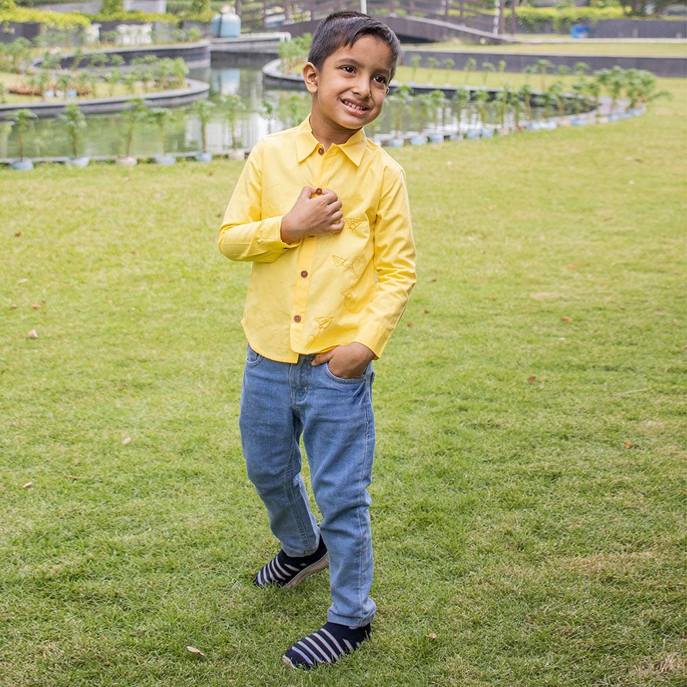 Fly High Embroidered Formal Shirt - Yellow - Suspire