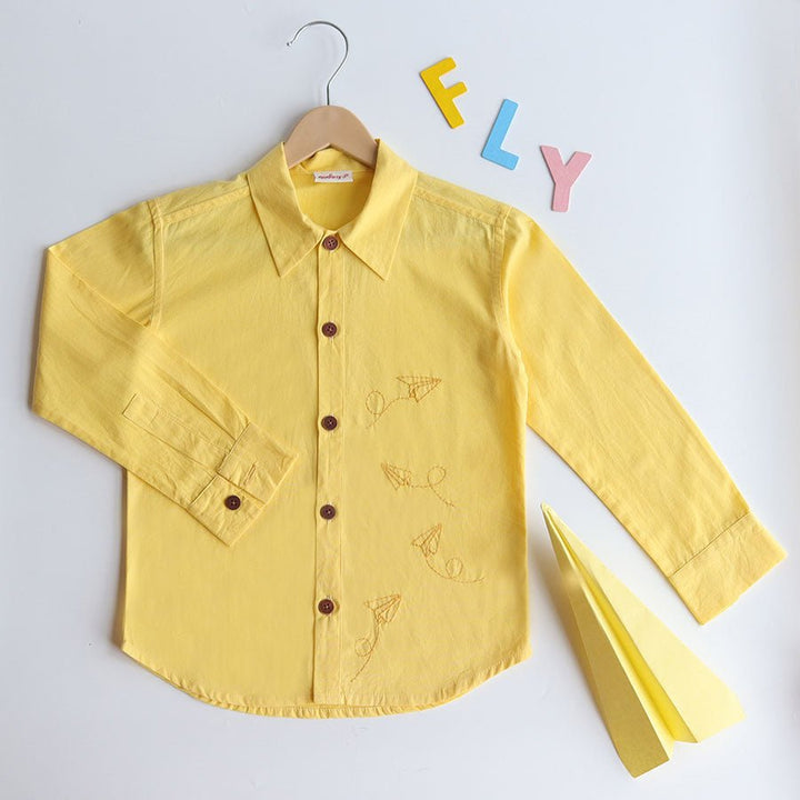 Fly High Embroidered Formal Shirt - Yellow - Suspire