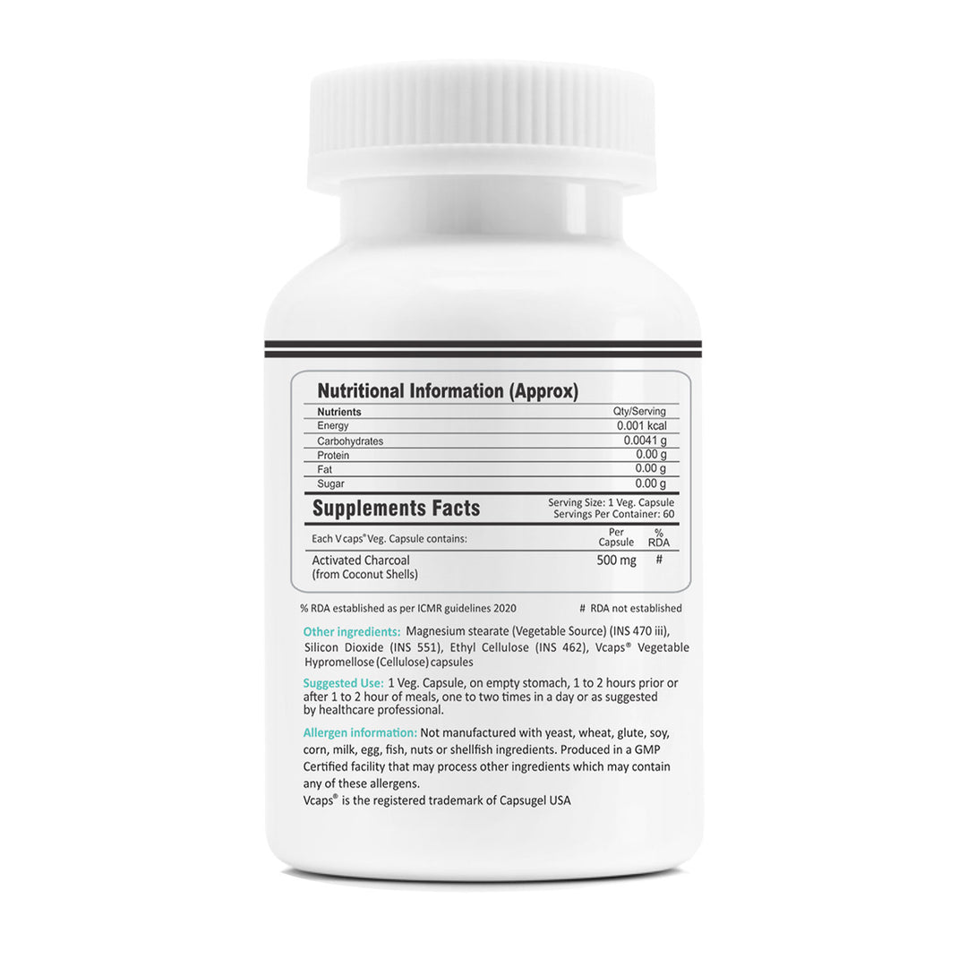 FM Nutrition Activated Charcoal, Natural Detox Support, 500mg, 60 Veg Capsules