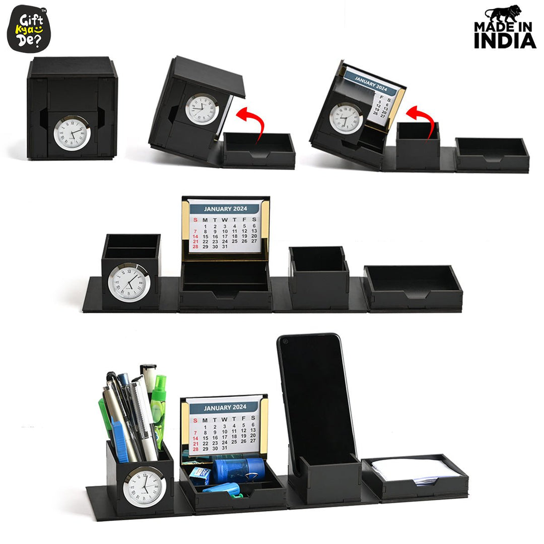 Gift Kya De Foldable All in One Office Desk Organizer With Clock, Calendar 2025 & Mobile Stand | Desk Accessories