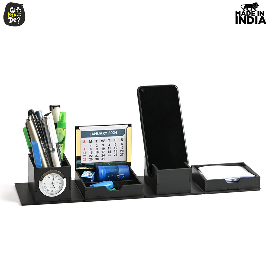 Gift Kya De Foldable All in One Office Desk Organizer With Clock, Calendar 2025 & Mobile Stand | Desk Accessories