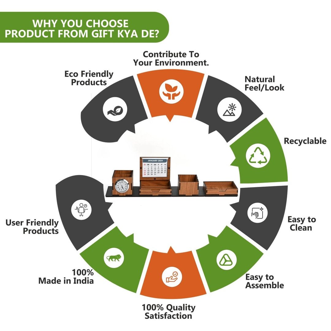 Gift Kya De Foldable All in One Office Desk Organizer With Clock, Calendar 2025 & Mobile Stand | Desk Accessories