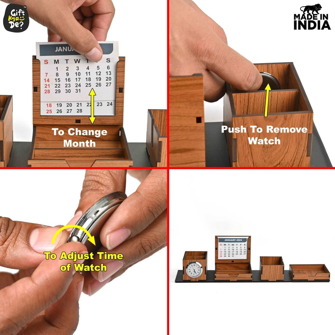 Gift Kya De Foldable All in One Office Desk Organizer With Clock, Calendar 2025 & Mobile Stand | Desk Accessories
