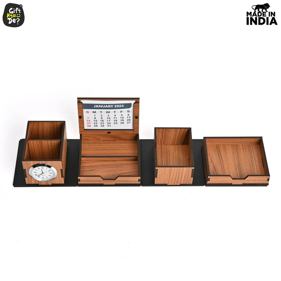 Gift Kya De Foldable All in One Office Desk Organizer With Clock, Calendar 2025 & Mobile Stand | Desk Accessories