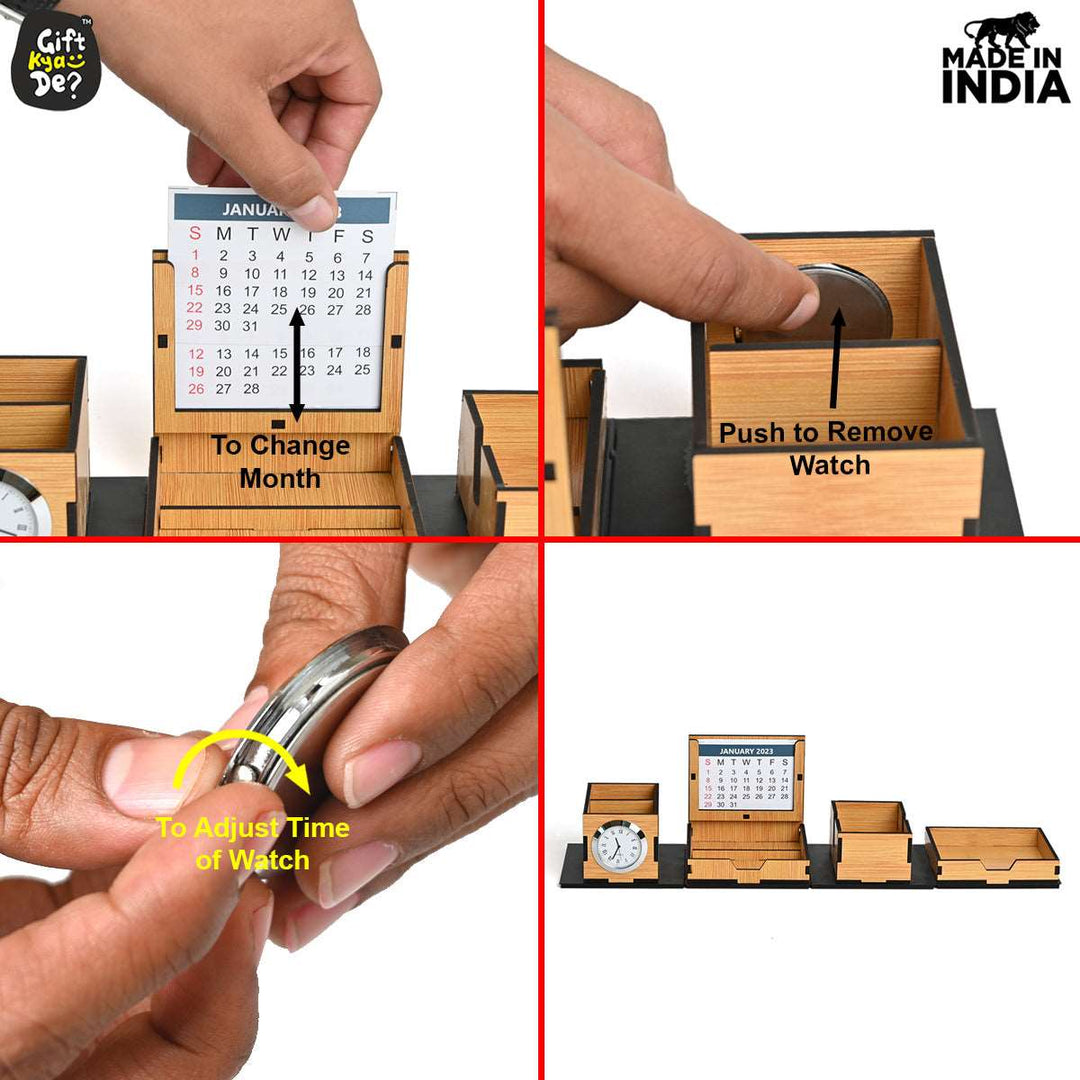 Gift Kya De Foldable All in One Office Desk Organizer With Clock, Calendar 2025 & Mobile Stand | Desk Accessories