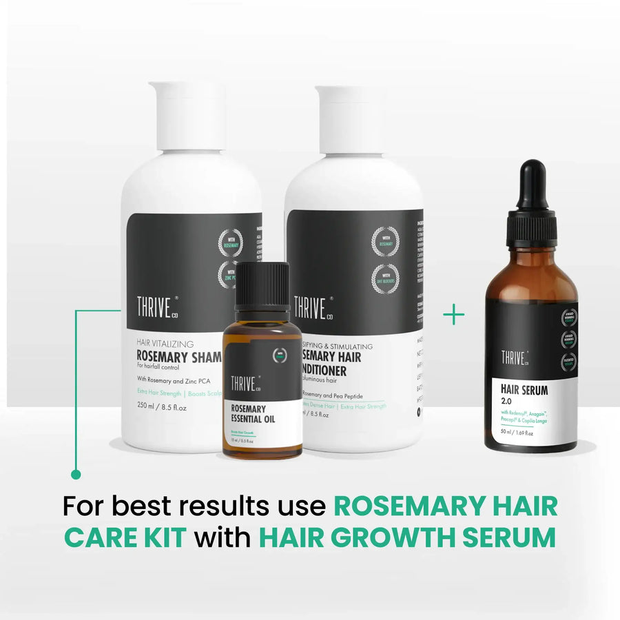 ThriveCo Anti Hair Fall Control Kit: Rosemary Shampoo, Conditioner, Essential Oil, Water
