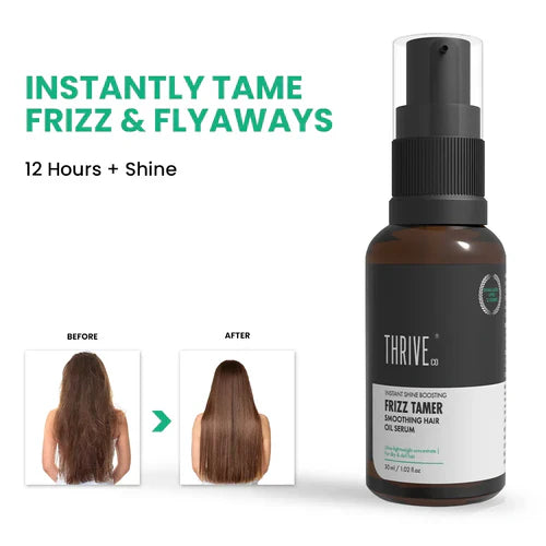 ThriveCo Frizz Tamer Smoothing Hair Oil Serum | For Smooth & Frizz-Free Hair | Hydrates Frizzy, Dry & Dull Hair | For Men & Women | 30ml