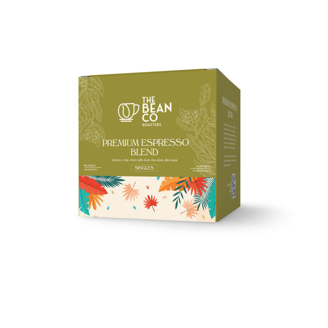THE BEAN CO  Espresso Blend | Single-Use Coffee Sachets (15g) | For French Press | Coffee Sachet | Premium Coffee Grounds | 10 x 15 Gram Sachets In a Box