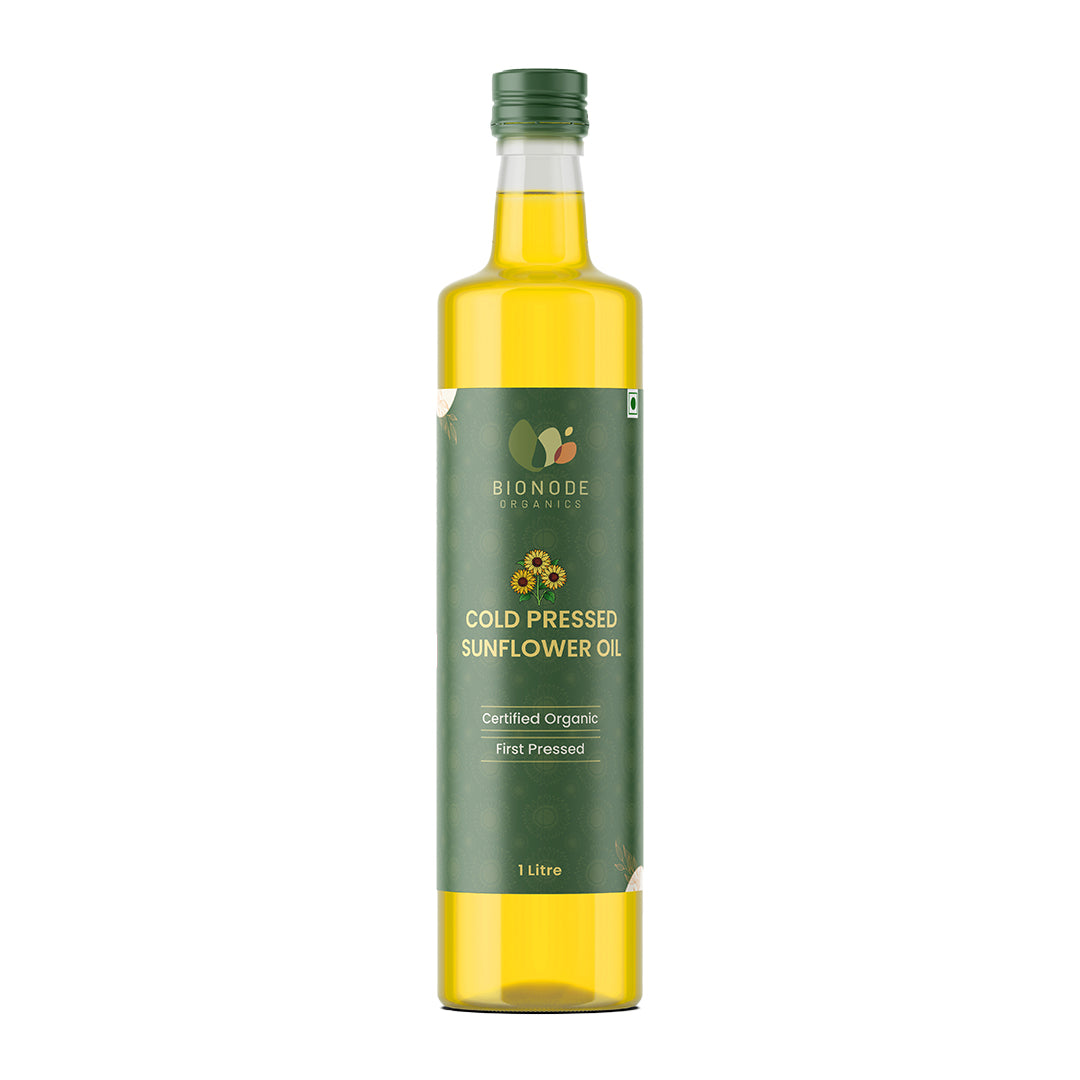 Bionode Organics Cold Pressed Sunflower Oil Certified Organic – 1 Ltr High in Monounsaturated Fats (MUFA) and Polyunsaturated Fats (PUFA), Vitamin E & Antioxidants (1liter)