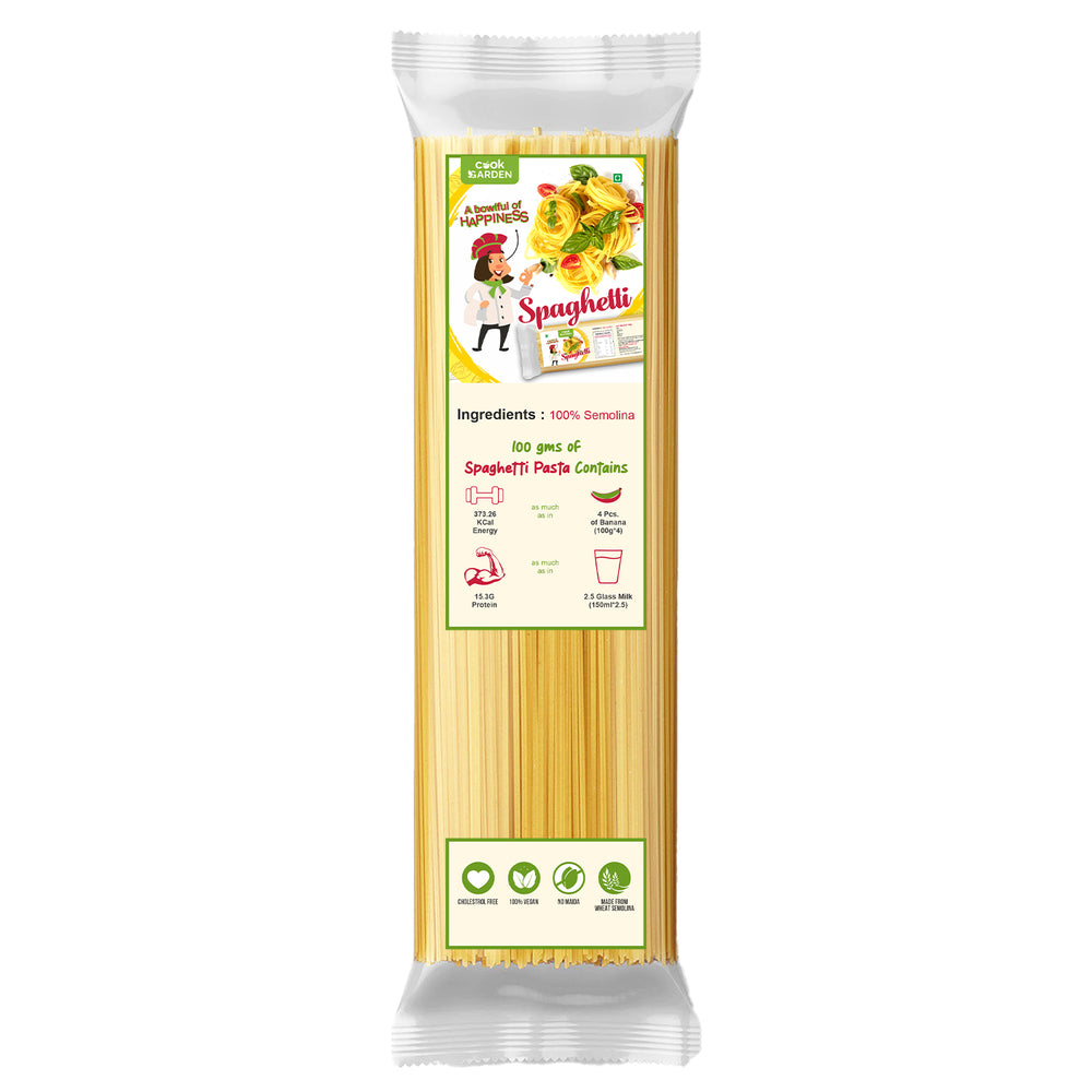 CookGarden 100% Semolina Durum Wheat | No Maida | Rich in Calcium & Protein Spaghetti  500g