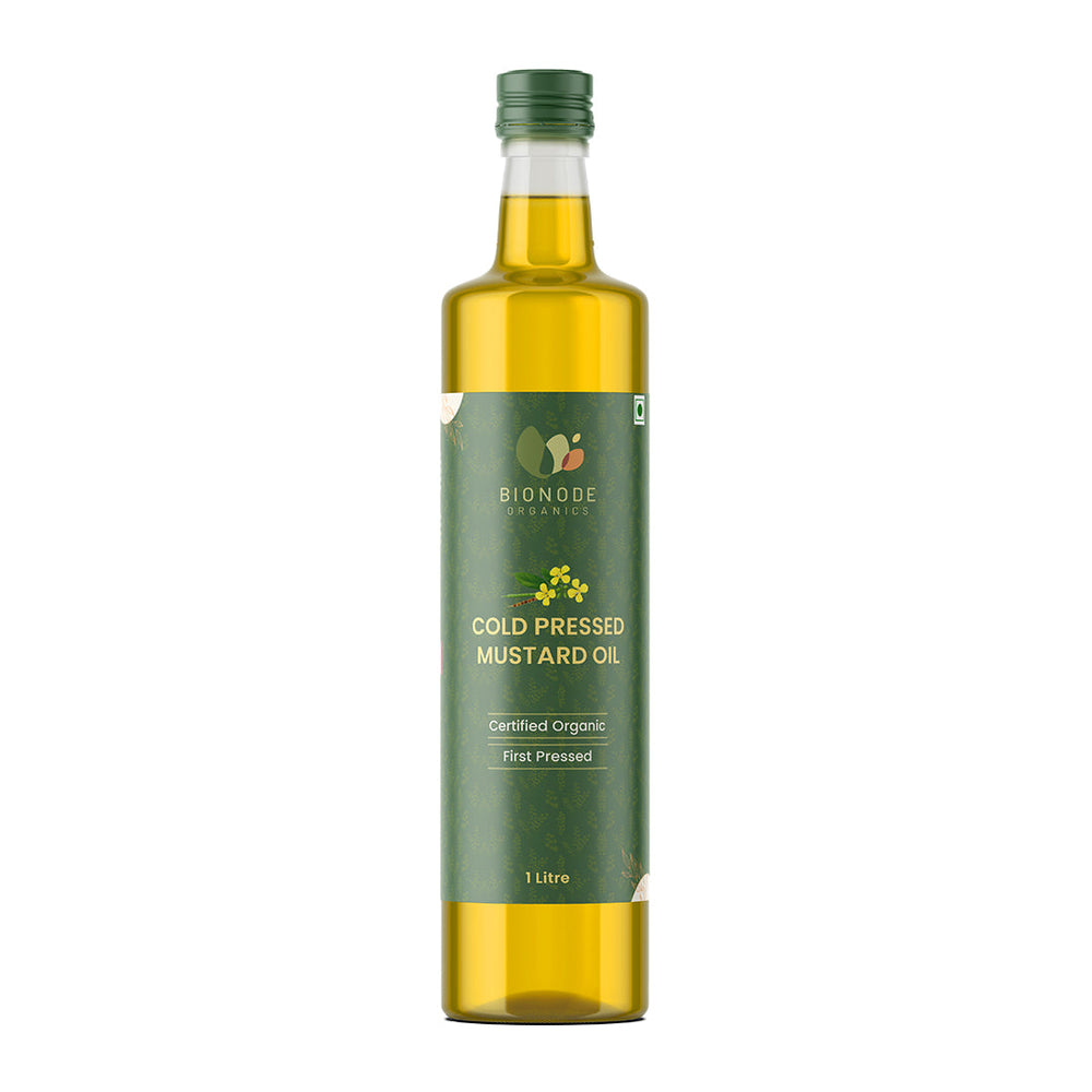 Bionode Organics Cold Pressed Mustard Oil, Certified Organic – 1 Ltr Rich in Monounsaturated and Polyunsaturated Fats, Vitamin K & Potassium (1 liter)