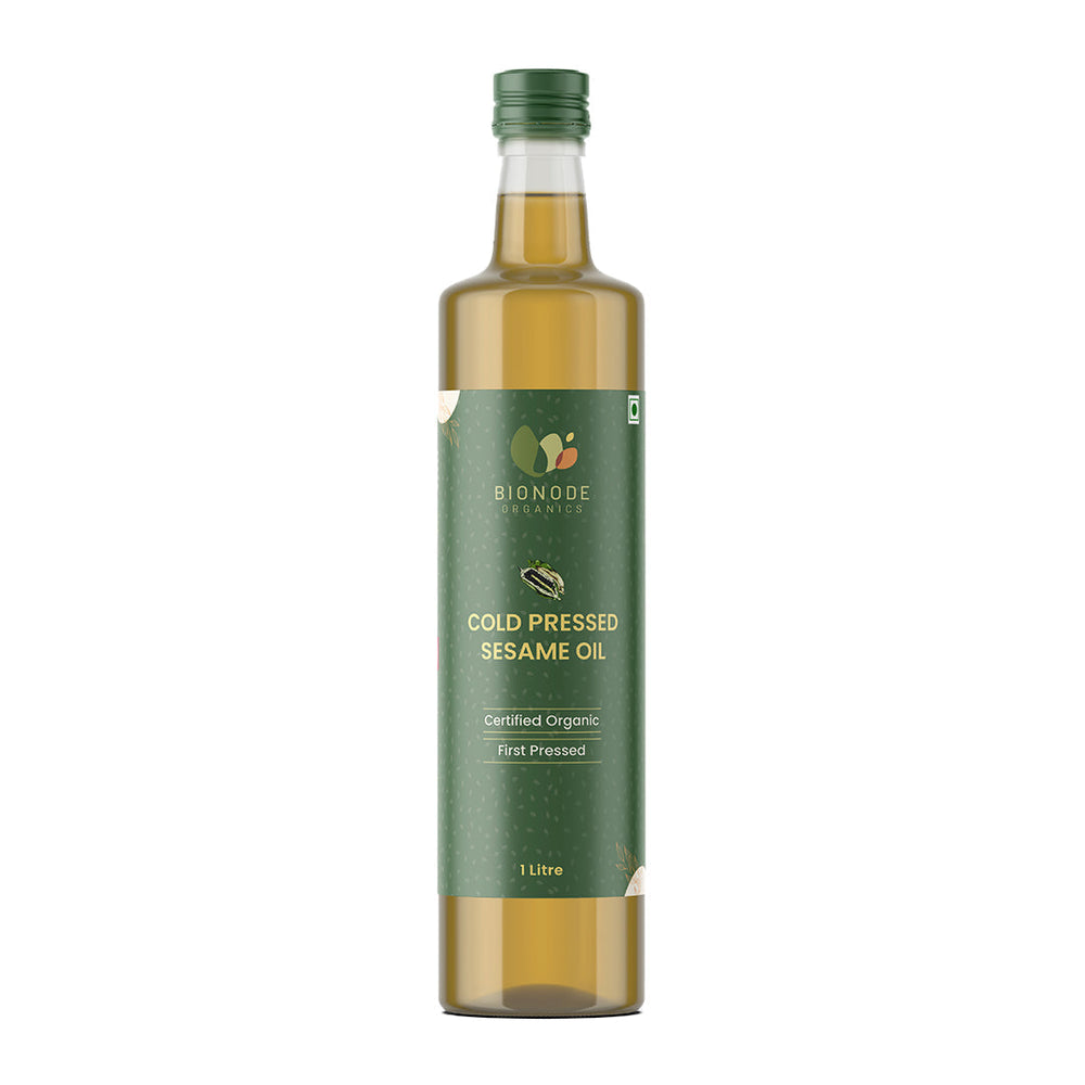 Bionode Organics Cold Pressed Sesame Oil, Certified Organic – 1 Ltr Contains vitamin E, promotes Skin Health and Immunity, Calcium, Vitamin E & Antioxidants (1liter)