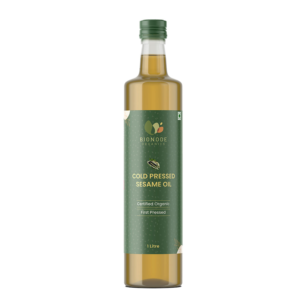 Bionode Organics Cold Pressed Sesame Oil, Certified Organic – 1 Ltr Contains vitamin E, promotes Skin Health and Immunity, Calcium, Vitamin E & Antioxidants (1liter)