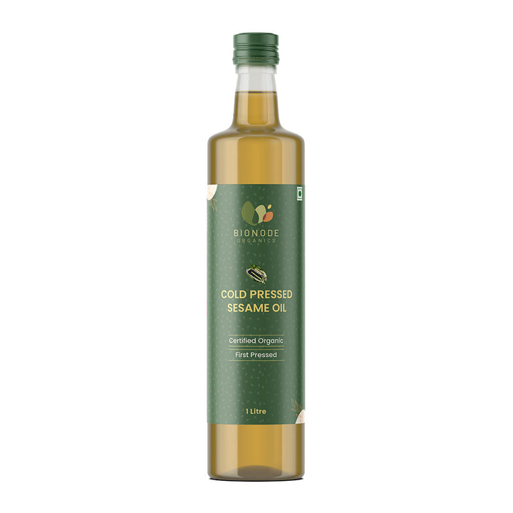 Bionode Organics Cold Pressed Sesame Oil, Certified Organic – 1 Ltr Contains vitamin E, promotes Skin Health and Immunity, Calcium, Vitamin E & Antioxidants (1liter)