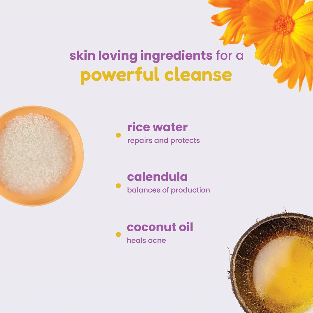 Natural Bright Face Wash | For Cleansing & Brightening Glass Skin | Rice Water & Extra Virgin Coconut Oil | Men & Women Korean Skin Care
