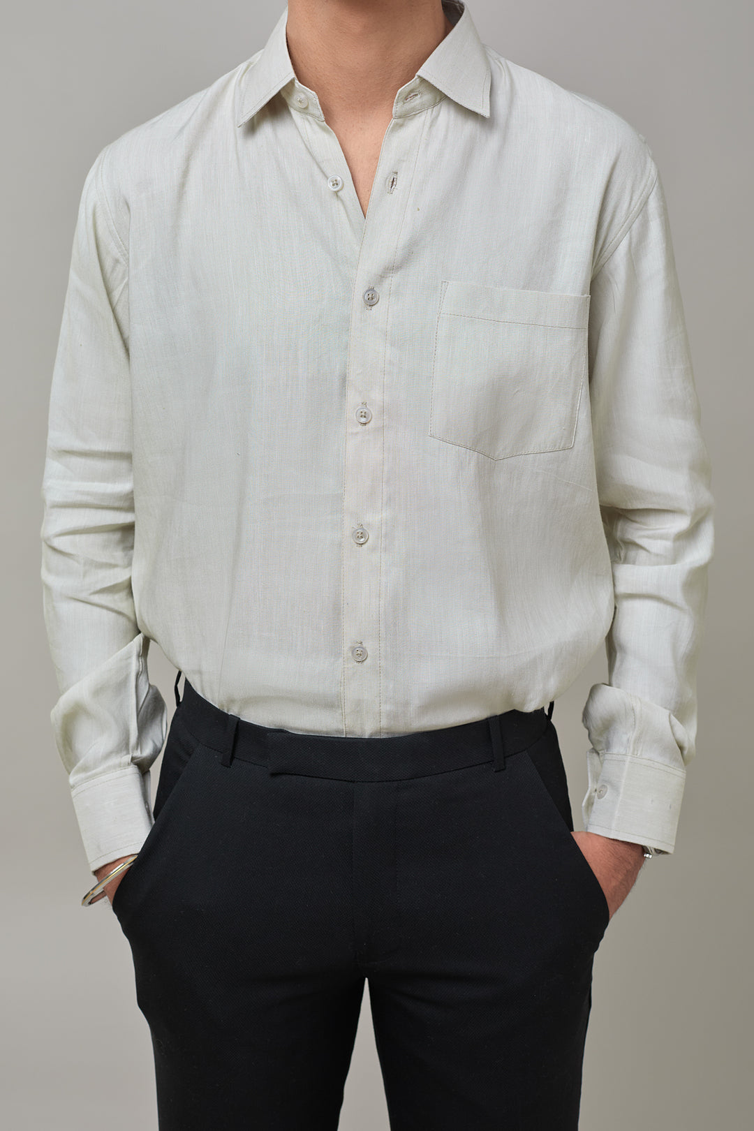 The Label Gaia Men Solid Formal Shirt | Hemp | Mint