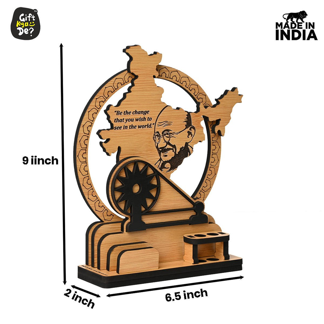 Gift Kya De Political Pen Stand and Card Holder | Gandhi Ji, Ambedkar Ji & Bhagat Singh Ji  | Wise Quotes | Mementos