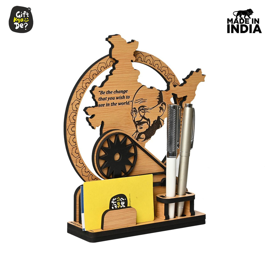 Gift Kya De Political Pen Stand and Card Holder | Gandhi Ji, Ambedkar Ji & Bhagat Singh Ji  | Wise Quotes | Mementos