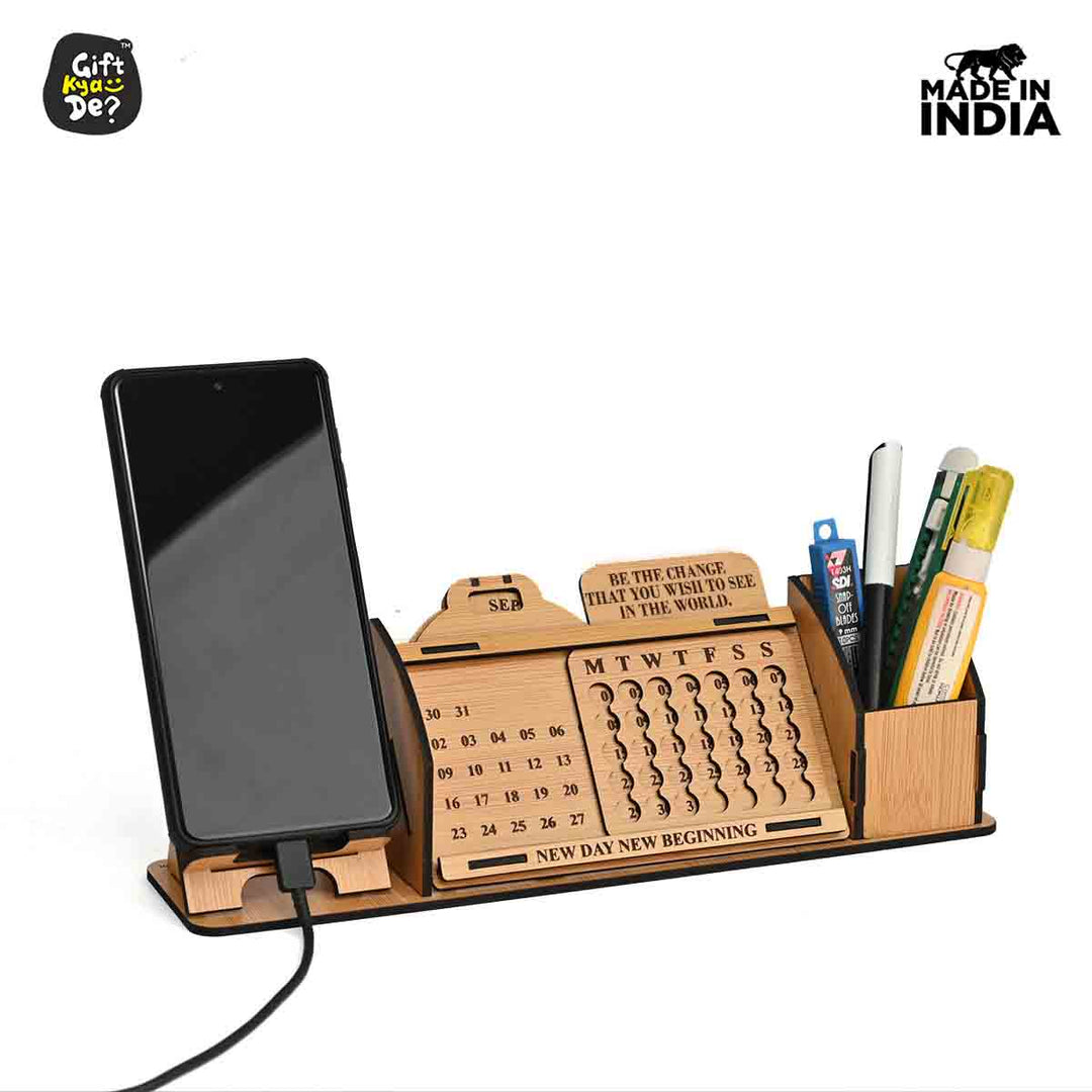 Gift Kya De Lifetime Calendar With Desk Organizer and Mobile Stand | Desk Calendar | Mobile Accessories