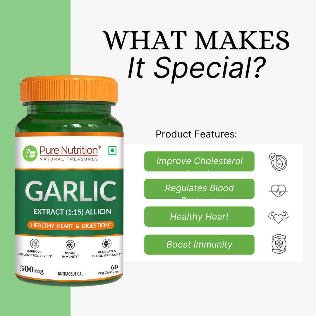 Garlic Extract Capsules 500mg  Heart Health, Cholesterol & Immunity