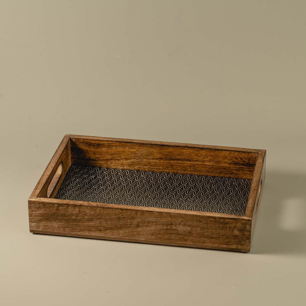 Araana Home Gart Rectangular Tray with Silver Metal Sheet on Top