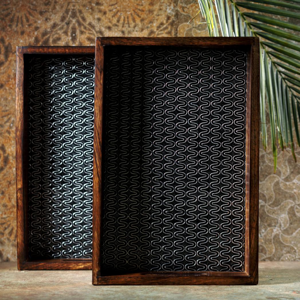 Araana Home Gart Rectangular Tray with Silver Metal Sheet on Top