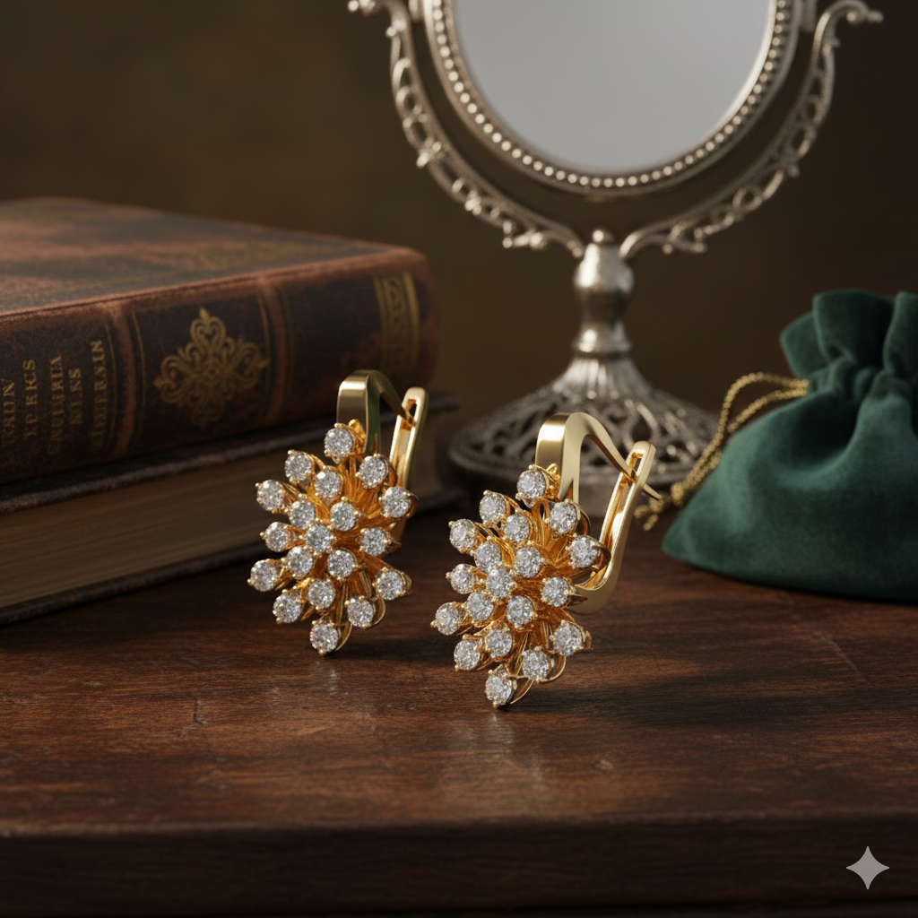 Diamond By Tilesh Snowflake-Inspired Diamond Earrings – Round Brilliant Cut