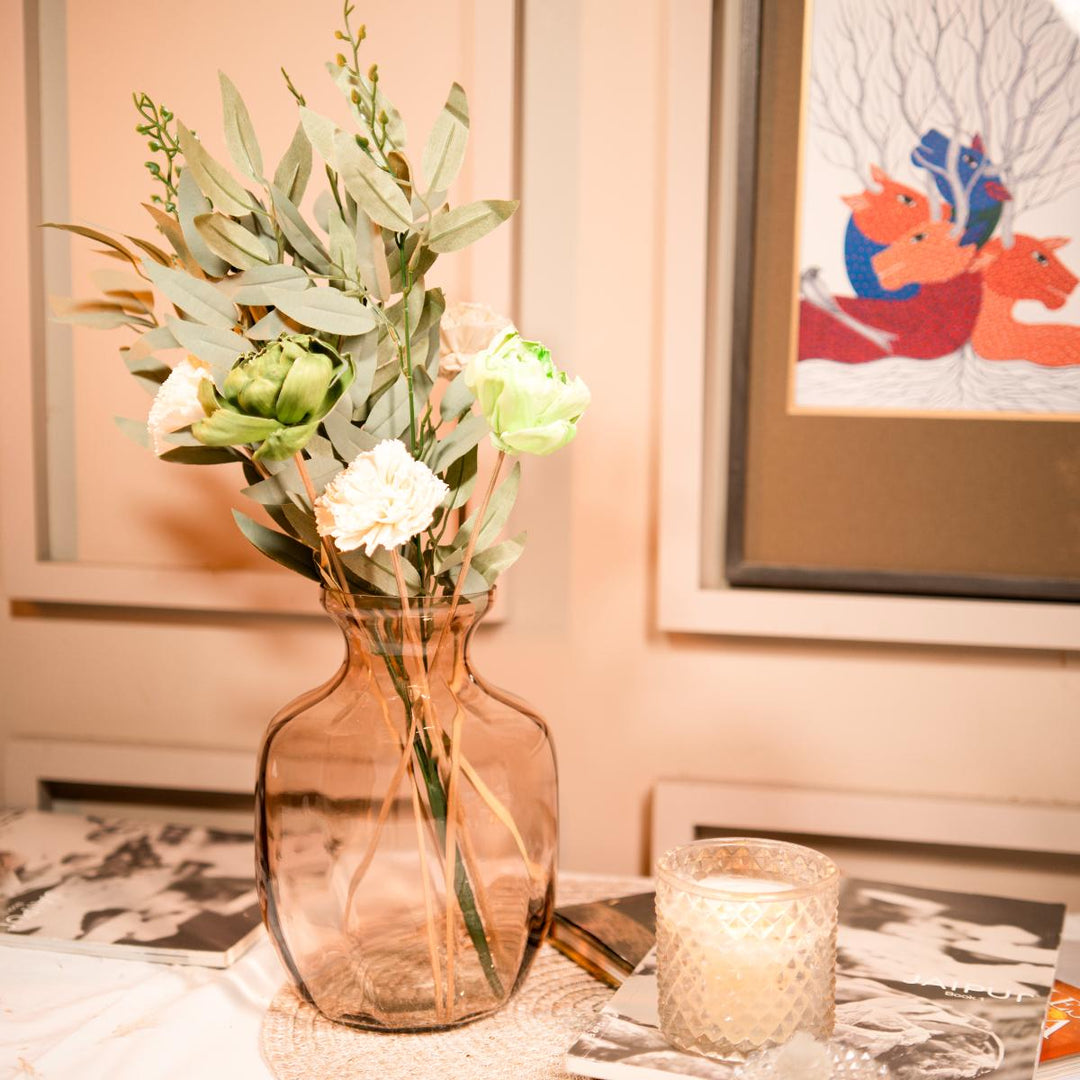 Gentle Glow Vase with Dried Flower Bunch | Elegant Aesthetic Vase Decor Set – ArteCasa